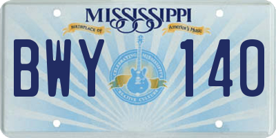 MS license plate BWY140