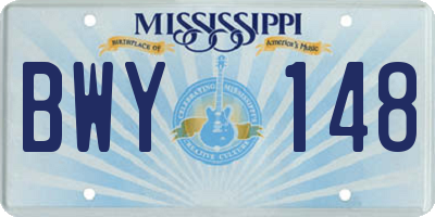 MS license plate BWY148