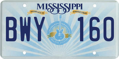 MS license plate BWY160