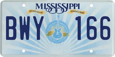 MS license plate BWY166