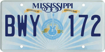 MS license plate BWY172