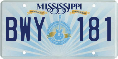 MS license plate BWY181