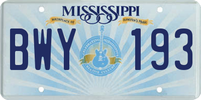 MS license plate BWY193
