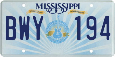 MS license plate BWY194