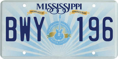 MS license plate BWY196