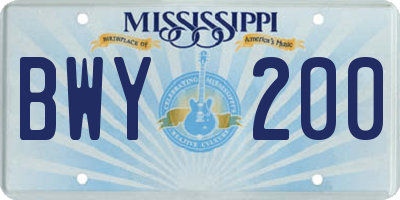 MS license plate BWY200