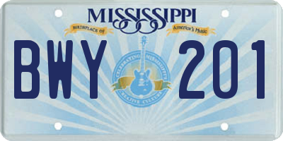 MS license plate BWY201