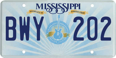 MS license plate BWY202