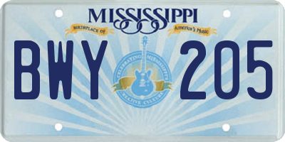 MS license plate BWY205