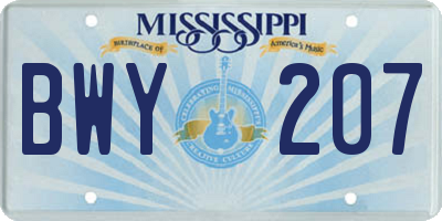 MS license plate BWY207