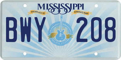MS license plate BWY208