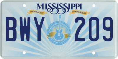 MS license plate BWY209