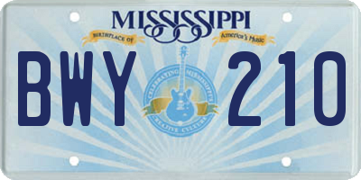 MS license plate BWY210