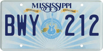 MS license plate BWY212