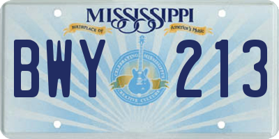MS license plate BWY213