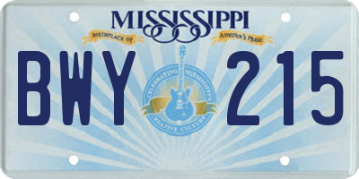 MS license plate BWY215