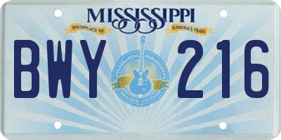 MS license plate BWY216