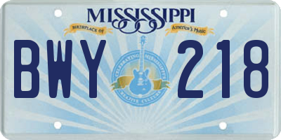 MS license plate BWY218
