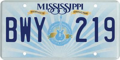 MS license plate BWY219