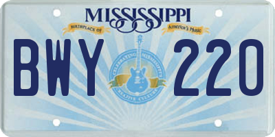 MS license plate BWY220