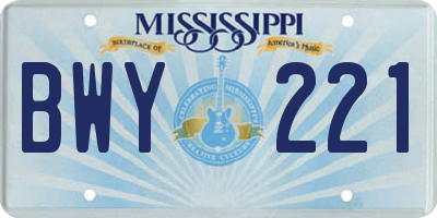 MS license plate BWY221