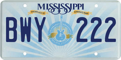 MS license plate BWY222