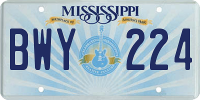 MS license plate BWY224