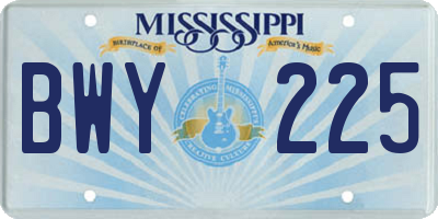 MS license plate BWY225