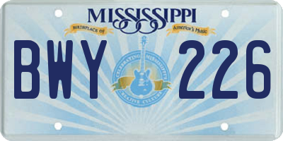 MS license plate BWY226