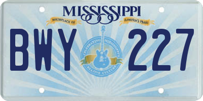 MS license plate BWY227