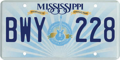 MS license plate BWY228