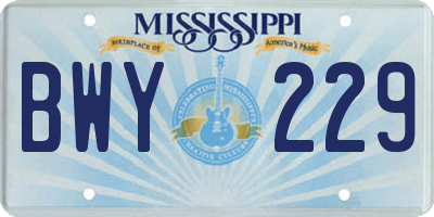 MS license plate BWY229