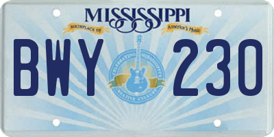 MS license plate BWY230