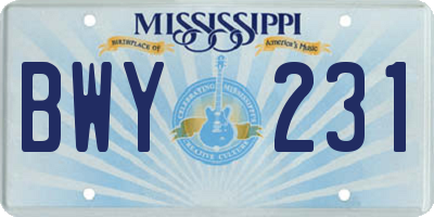 MS license plate BWY231