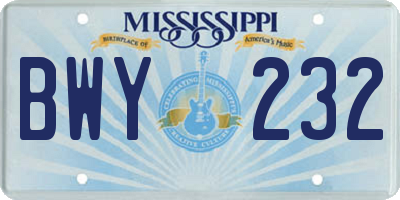 MS license plate BWY232