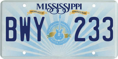 MS license plate BWY233