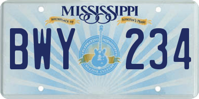 MS license plate BWY234