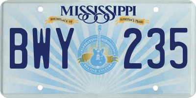MS license plate BWY235