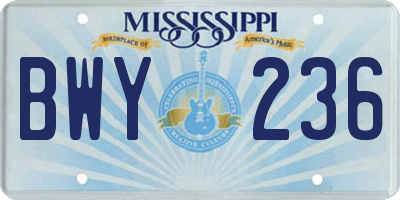 MS license plate BWY236