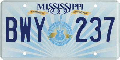 MS license plate BWY237