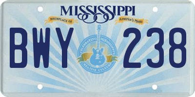 MS license plate BWY238