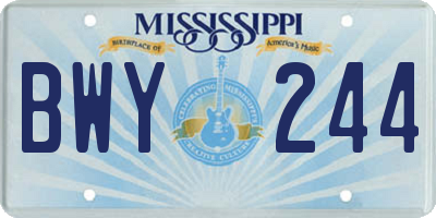 MS license plate BWY244
