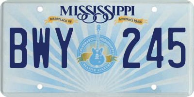 MS license plate BWY245