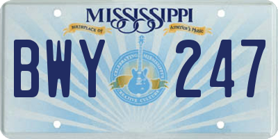 MS license plate BWY247