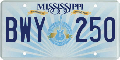 MS license plate BWY250