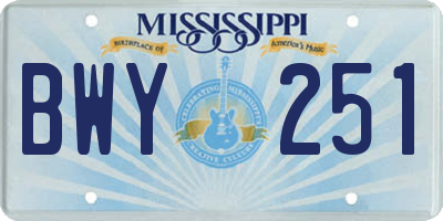 MS license plate BWY251
