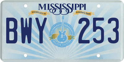 MS license plate BWY253
