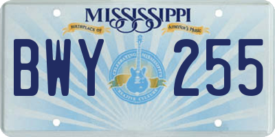 MS license plate BWY255