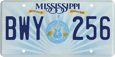 MS license plate BWY256