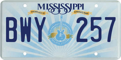 MS license plate BWY257